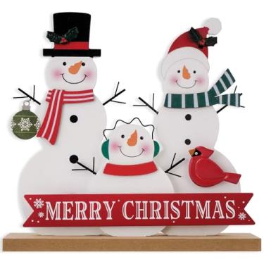 Imagem de Decorações de Natal para casa, casa de fazenda, decoração de Feliz Natal, placa de boneco de neve de madeira para ambientes internos, bonecos de neve, família, rústico, inverno, vintage, bloco de mesa