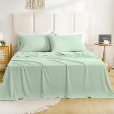 Imagem de Jogo de lençol queen macio e sedoso – Lençóis de luxo respiráveis de 4 peças para cama queen size, bolso profundo de 40,6 cm, fácil de cuidar, sem rugas, conjunto de lençol e fronha, verde sálvia