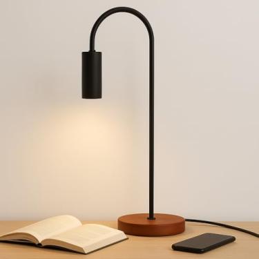 Imagem de Luminária de Mesa preto fosco Quarto Sala Quarto Slim Base de madeira. (Acompanha Lâmpada)