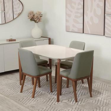 Imagem de Conjunto de Jantar Mesa Retangular com Vidro Donatella 4 Cadeiras Kalina - Natural c/ Carbono
