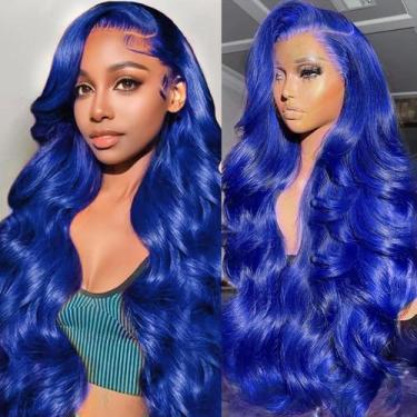 Imagem de Peruca TYUKY Blue Human Hair 13x4 HD Lace Front 200 Density