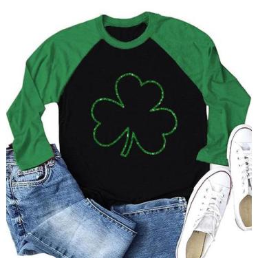 Imagem de Camisa Ovazly St. Patrick's Day feminina de manga comprida raglan