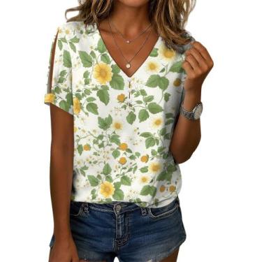 Imagem de Blusa feminina Zhyaj com estampa floral boho com decote em V e manga c