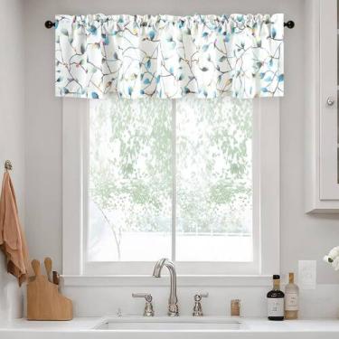 Imagem de Cortinas Valance Leeva Floral 60x35cm, linho texturizado, 1 painel