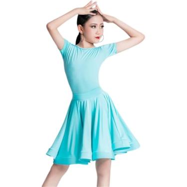 Imagem de Meninas Dança Latina Saia De Mangas Curtas Salão Tango Salsa Performance Traje Com Collant Crianças Dança Prática Dancewear Para Samba Rumba Cha Cha, Purple, 170