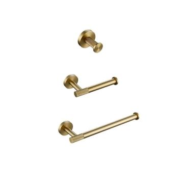 Imagem de Ferragens de banheiro conjunto de acessórios de hardware de banheiro kit de latão serrilhado ouro escovado barra de toalha gancho de papel toalha escova de vaso sanitário elegante (suporte de papel