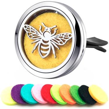 Imagem de Bee difusor portátil para ventilação de carro para óleos essenciais, suportes de ventilação de aço inoxidável com 10 almofadas de feltro cada, conjunto para veículos familiares