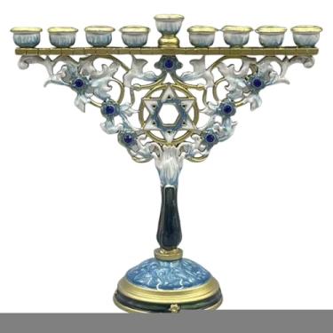 Imagem de Generic Candelabro de metal menorá de 9 braços, ornamento de mesa, tradicional, multiuso para festivais, celebração, resistente, 18,3 x 17 cm
