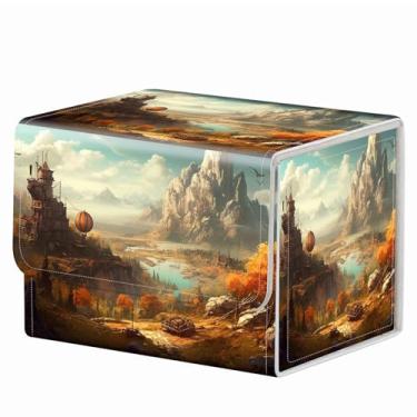 Imagem de RMJKXQZG Caixa de baralho com ímã forte MTG Demon Deck caixa de baralho padrão criativo caixa de armazenamento para jogos colecionáveis para cartas TCG, cena de jogo balão castelo