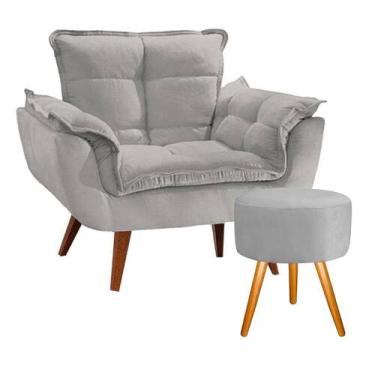 Imagem de Conjunto 1 Poltrona Opala com 1 Puff Redondo Luxo com Pés Estilo Retrô