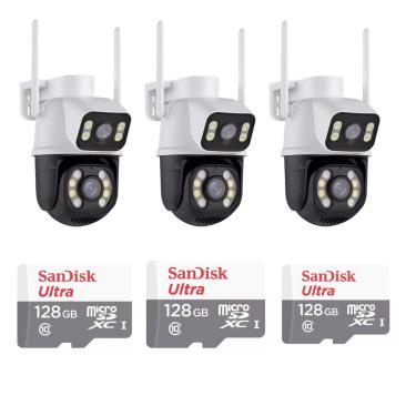 Imagem de Kit 3 Câmera Importada Wi-fi Smart  Lente Dupla Externa Cartão de Memória 128gb