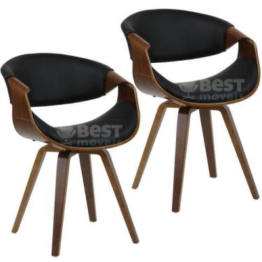 Imagem de Kit 2 Cadeiras Grife De Luxo Base em Madeira Mogno - Móveis MGM, Preto