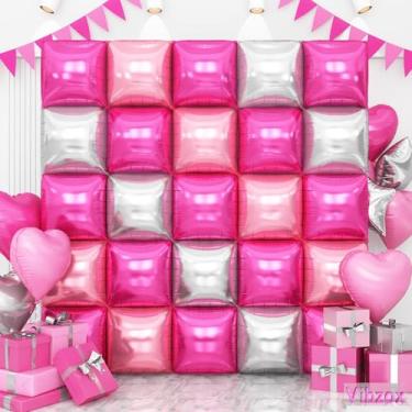 Imagem de Balões de parede quadrada dupla face rosa prata cromada prata rosa choque balão túnel arco kit para bebê princesa tema festa aniversário menina chá de bebê aniversário casamento 2025 formatura