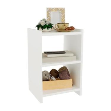 Imagem de Mesa de Cabeceira Retro com 2 Nichos 45x30x25cm para Quarto Casal e Solteiro (Branco)