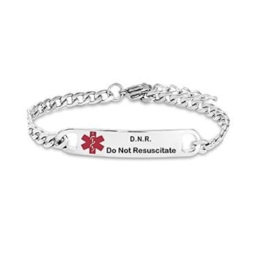 Imagem de MiiFort D.N.R. Pulseiras de identificação de alerta médico de doadores de órgãos para homens mulheres família identificação de emergência ICE elo de corrente ajustável, Metal, Sem Pedra Preciosa
