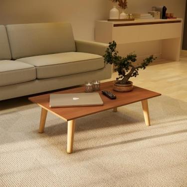 Imagem de Mesa de Centro Moderna, 80 x 42 cm, Tampo MDF, Pés em Madeira Maciça, Altura 32,5 cm (Freijo)