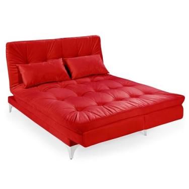 Imagem de Sofá Cama Versátil Reclinável Veludo 3 Lugares 5 Posições Casal Premium Estrutura Pés de Alumínio Casa Imperial (VERMELHO)