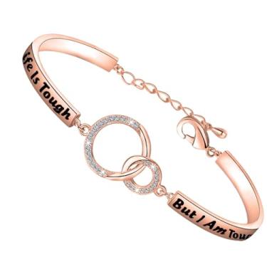 Imagem de FEELMEM Pulseira Life Is Tough But So Am I Depression Suicide Mental Health Awareness Inspirational Jewelry Recovery Gift Keep Going Gift, Small, Cobre, Cobre