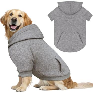 Imagem de 4GG Suéteres para cães grandes, moletom com capuz para cães, aconchegante moletom interior de lã com capuz e bolso, orifício para trela, roupas para animais de estimação, suéter com capuz para cães