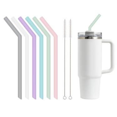 Imagem de 6 canudos de silicone reutilizáveis com escovas de limpeza