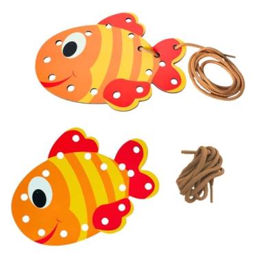 Imagem de Alinhavo Educativo Brinquedo De Madeira Infantil Animais Peixe - Maninho Brinquedos Pedagógico