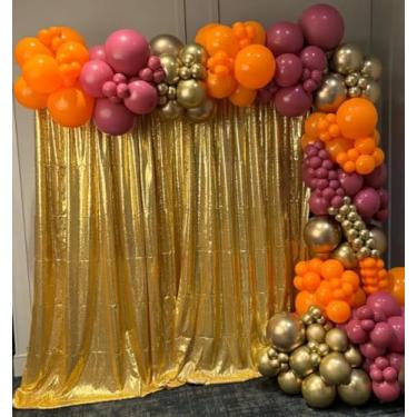 Imagem de TCBESTO Cortina de pano de fundo de lantejoulas douradas 2,2 m x 2,2 m, 1 painel, cortinas de fundo de fotografia brilhante para decoração de festa de aniversário de casamento