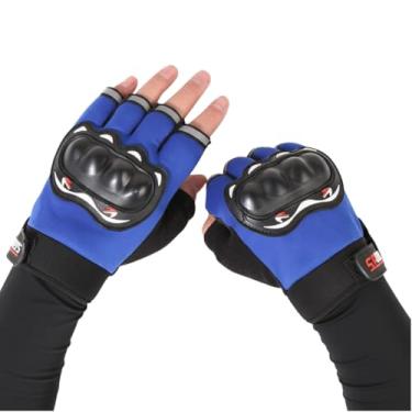 Imagem de Luva Tática Meio Dedo Unissex Antiderrapante para Airsoft, Academia, Musculação, Motoqueiro, Bike, Moto, Ciclismo, Treino, Paintball, Segurança (Azul, Meio Dedo)