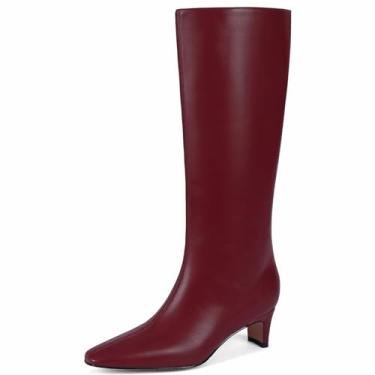 Imagem de Tscoyuki Botas de cano alto femininas gatinho salto baixo bico quadrado botas altas com zíper lateral couro vegano salto longo botas de outono para escritório, encontros, festas, trabalho, moda