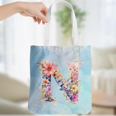 Imagem de Presentes personalizados para mulheres, monograma, presentes de aniversário para mulheres, esposa, irmã, damas de honra, Natal, inicial N, sacola de lona, ombro de praia, sacolas reutilizáveis