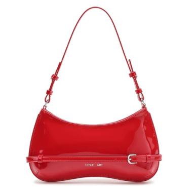 Imagem de Bolsa de ombro moderna para mulheres, bolsa pequena sob o braço de couro envernizado bolsas femininas e bolsas de mão com fecho de zíper, Vermelho