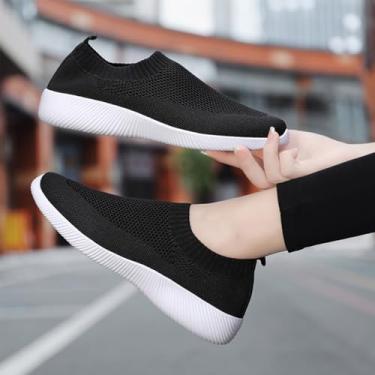 Imagem de Tênis de caminhada feminino, sem cadarço, atlético, casual, academia, confortável, respirável, Preto 2, 36