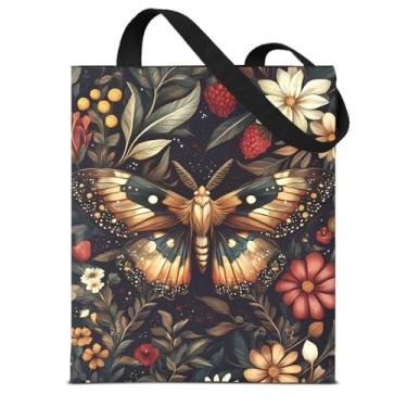 Imagem de Bolsa feminina de lona com estampa de borboleta de bruxa floral escura academia reutilizável para compras, trabalho, praia, academia, estética