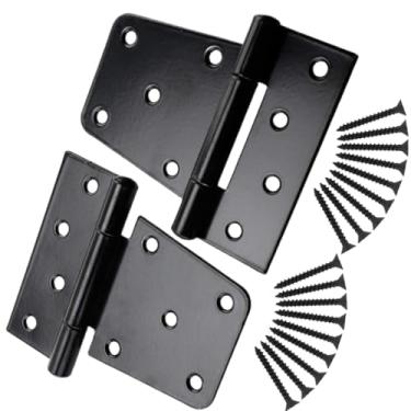 Imagem de Dobradiças de porta resistentes pretas de 9 cm, dobradiça de porta com parafusos, ferragens de alça de portão para cercas de madeira, porta de celeiro, pacote com 2