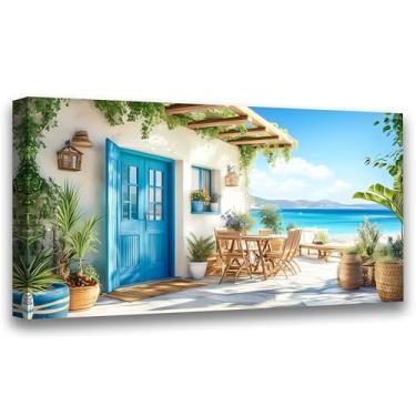 Imagem de Mural de tela de paisagem de verão à beira-mar paisagem quarto decoração de parede mural abstrato escritório cozinha pintura arte moderna paisagem litorânea impressão de arte impermeável pendurado