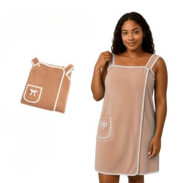 Imagem de Toalha de Banho Roupão, Feminino Atoalhado Macio Secagem Rápida Alta Absorção(COR CAQUI)