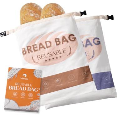 Imagem de Meowoo 2 sacos de pão de cera de abelha para pão caseiro, sacos reutilizáveis de cera de abelha para fermento, sacos de algodão encerado com zíper selado, mantém sacos de armazenamento de alimentos