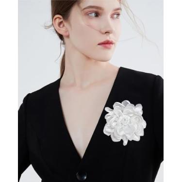 Imagem de Broche grande de flor rosa de tecido delicado alfinetes de lapela elegantes broches de flores broche clássico para festa de casamento dança banquete para mulheres vestido terno cerimônia acessórios de