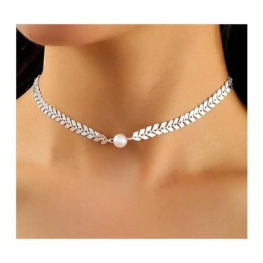 Imagem de Gargantilha feminina de pérola, moderna, banhada a ouro, prata, corrente de folhas, joias modernas, presentes, One Size, Metal, Sem Pedra Preciosa