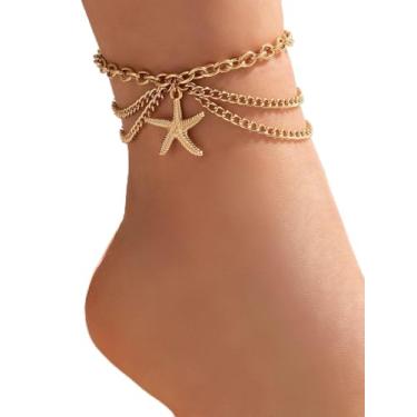 Imagem de Tornozeleira de praia feminina com pingente de estrela do mar à prova d'água para o verão, Medium, Latão, Sem Pedra Preciosa