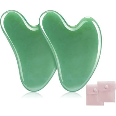 Imagem de 2 ferramentas faciais para Gua Sha, pedra de jade natural para Guasha, bastões de massagem manual para esculpir a linha do queixo e reduzir inchaço, ferramenta de massagem facial, ferramenta de