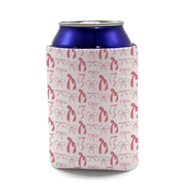 Imagem de Bolsa térmica térmica de neoprene para latas, suporte de garrafa de praia, piscina, decoração de festa, presente de festa de despedida de solteira para homens e mulheres (laço rosa 01)