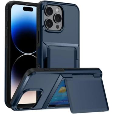 Imagem de Capa tipo carteira para iPhone 14 Pro Max com compartimento oculto para cartões, capa protetora resistente para celular (para iPhone 14 Pro Max/azul marinho)