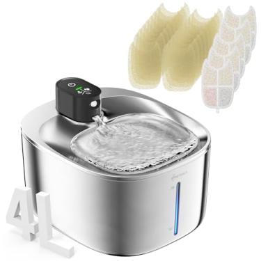 Imagem de APD APETDOLA Bebedouro Para Gatos Em Aço Inoxidável, Bebedouro Sem Fio Para Animais De Estimação De 152 Oz/4 L, Operado Por Bateria, Bebedouro Silencioso Com Filtro Para Animais De Estimação, Tigel