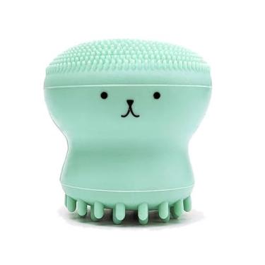 Imagem de Linda escova de limpeza facial de polvo de duas cabeças de silicone – flexível, fácil de espumar, esfoliante para limpeza corporal e rosto para chuveiro, verde