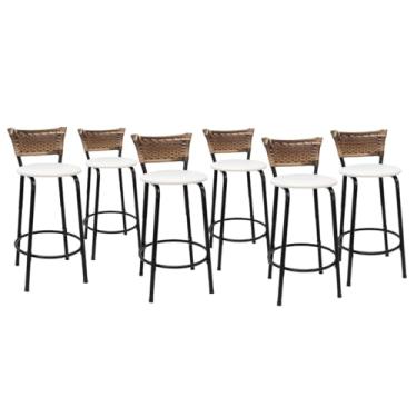 Imagem de Kit com 6 Banquetas 60cm Estrutura Preta Encosto Cappuccino Ideal Para Balcão Ilha Bancada Área de Lazer Cozinha Gourmet Bar Lanchonete Piscina (Assento Branco)