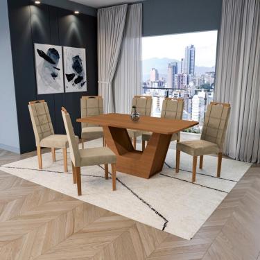 Imagem de Conjunto Sala De Jantar Verbana Kappesberg 6 Cadeiras Veludo Bege