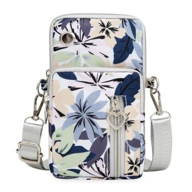 Imagem de Bolsa tiracolo pequena para mulheres - Mini bolsas de telefone com alça transversal e carteira - Bolsa de braço de nylon flor azul