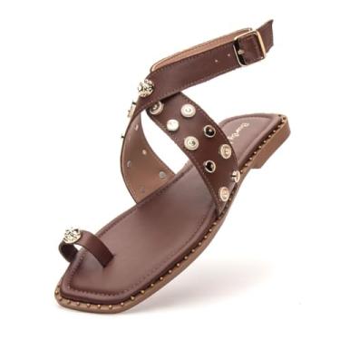 Imagem de Rasteirinha Feminina Sandalia Couro Casual Leve Conforto Com Tiras Café (Café, BR, Adulto, Numérico, 39)