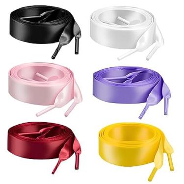 Imagem de 6 pares de cadarços planos de fita de cetim de 119,4 cm, cadarços largos de seda coloridos para tênis, sapatos de skate, botas esportivas, Cetim multicolorido, 47 x 0.8 in