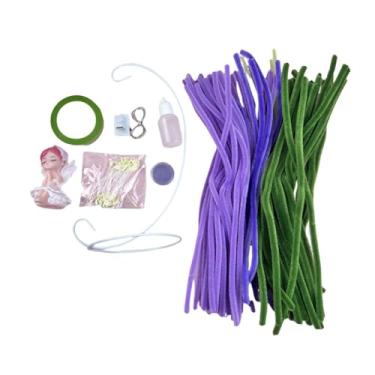 Imagem de FashionCha Abajur de mesa com flores feito com limpadores de cachimbo, material para artesanato e decoração de mesa de Natal, Roxo